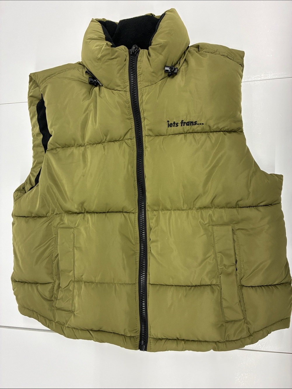 iets frans… Green Puffer Vest with High Collar Size Large